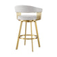 26" Silver and Gold Fabric and Stainless Steel Low Back Counter Height Swivel Bar Chair