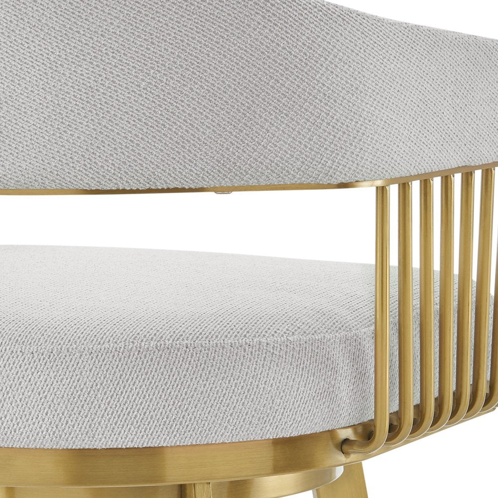 26" Silver And Gold Fabric And Steel Low Back Counter Height Swivel Bar Chair