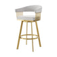 30" Silver And Gold Fabric And Steel Low Back Bar Height Swivel Bar Chair