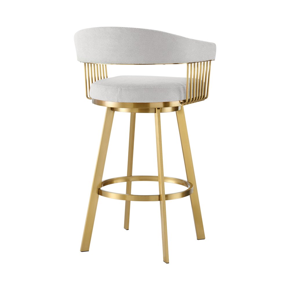 30" Silver And Gold Fabric And Steel Low Back Bar Height Swivel Bar Chair