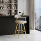 30" Taupe and Gold Fabric and Stainless Steel Bar Height Swivel Bar Chair