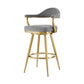 26" Gray and Gold Fabric and Stainless Steel Counter Height Swivel Bar Chair