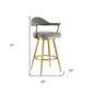 26" Gray and Gold Fabric and Stainless Steel Counter Height Swivel Bar Chair