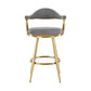 26" Gray and Gold Fabric and Stainless Steel Counter Height Swivel Bar Chair