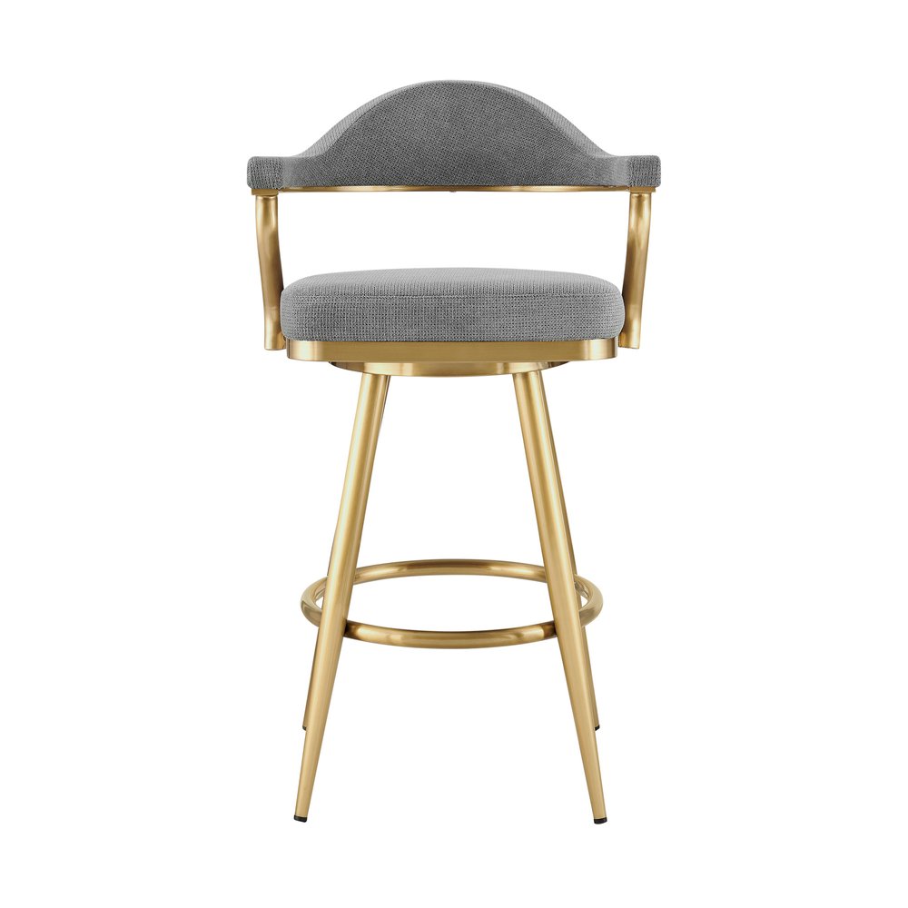 26" Gray and Gold Fabric and Stainless Steel Counter Height Swivel Bar Chair