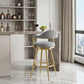 30" Gray and Gold Fabric and Stainless Steel Low Back Bar Height Swivel Bar Chair