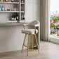 30" Silver and Gold Fabric and Stainless Steel Low Back Bar Height Swivel Bar Chair