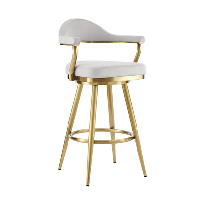30" Silver And Gold Fabric And Steel Low Back Bar Height Swivel Bar Chair