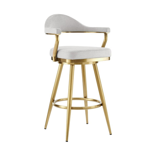 30" Silver And Gold Fabric And Steel Low Back Bar Height Swivel Bar Chair