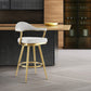 30" Silver And Gold Fabric And Steel Low Back Bar Height Swivel Bar Chair