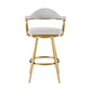 30" Silver and Gold Fabric and Stainless Steel Low Back Bar Height Swivel Bar Chair
