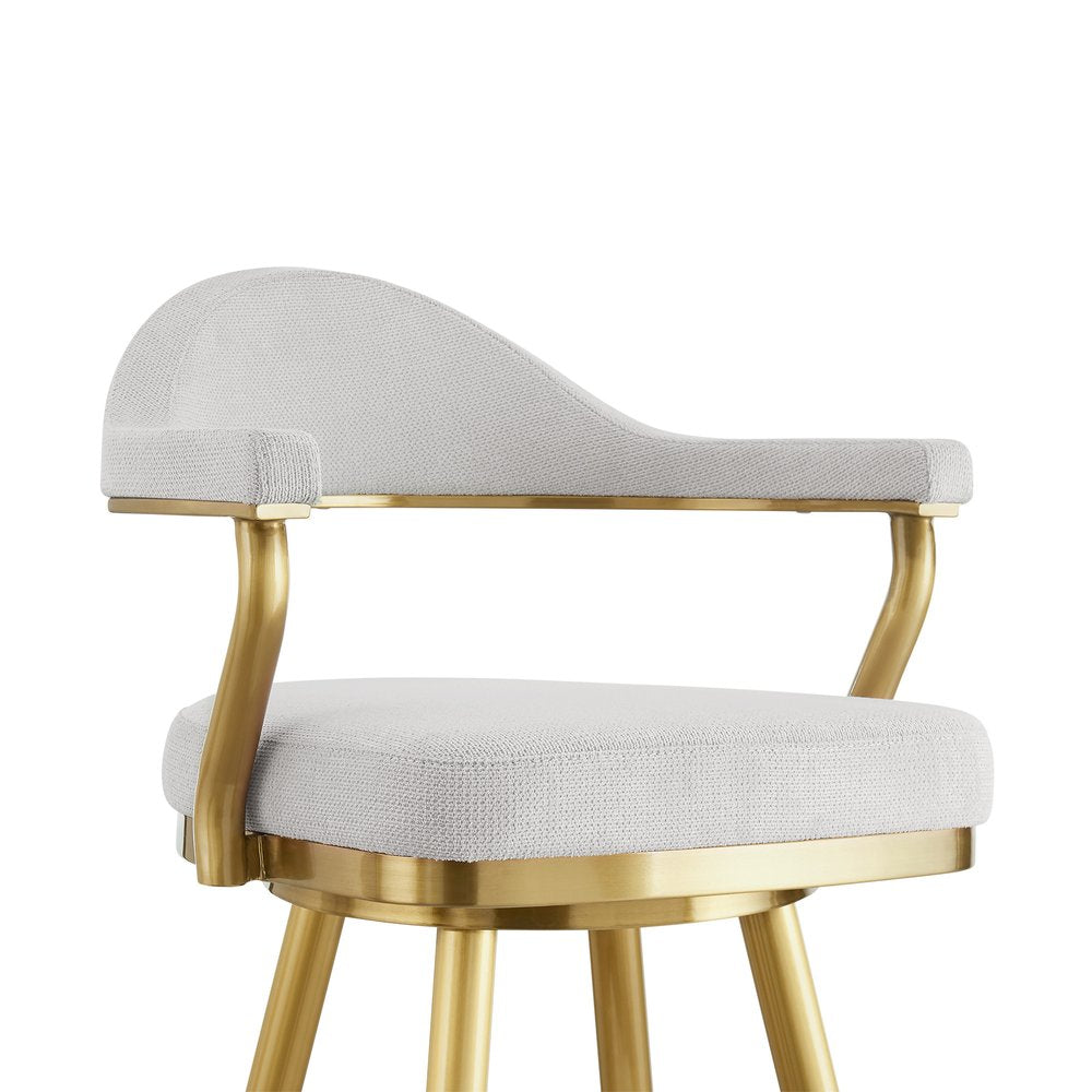 30" Silver And Gold Fabric And Steel Low Back Bar Height Swivel Bar Chair