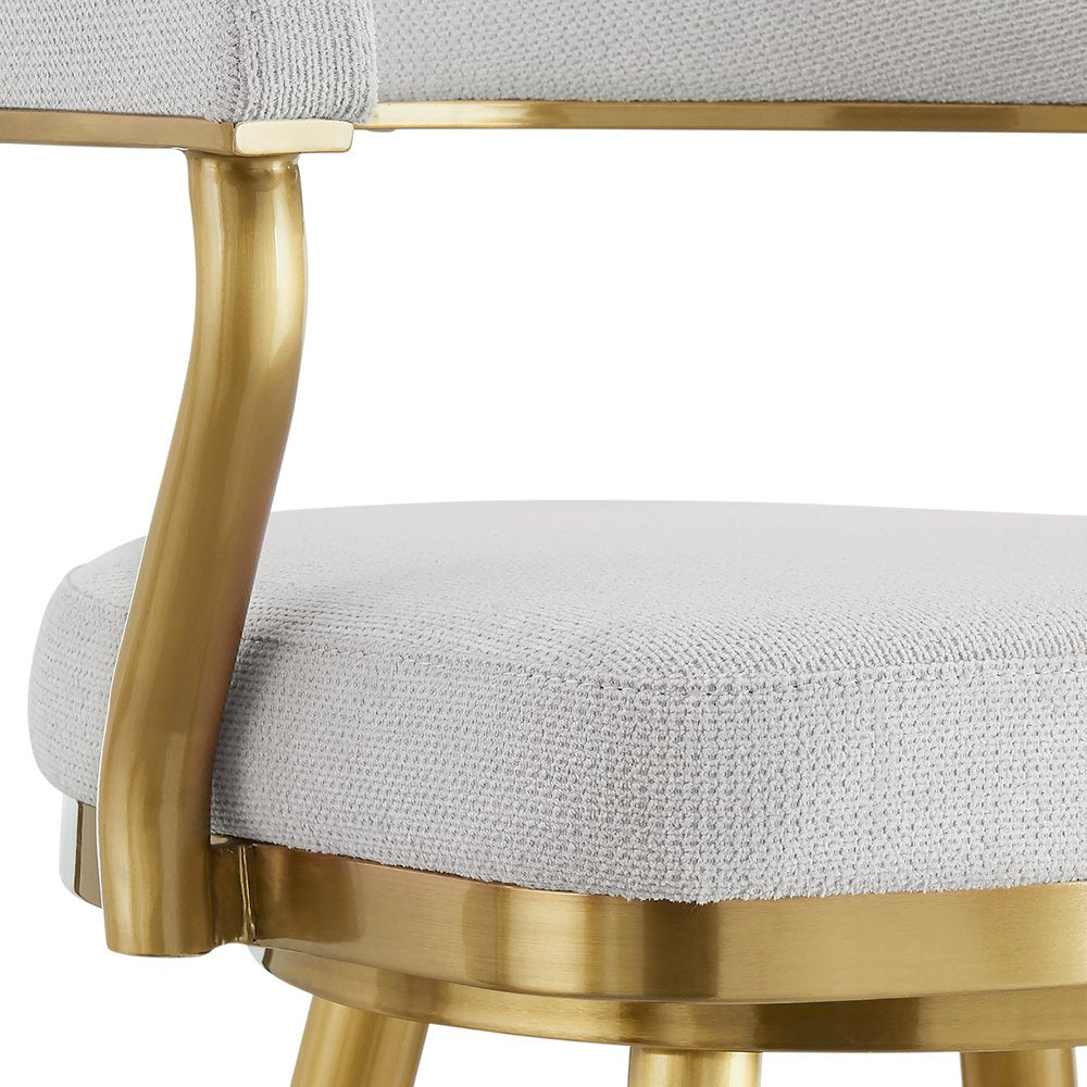 30" Silver And Gold Fabric And Steel Low Back Bar Height Swivel Bar Chair
