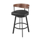 26" Black and Brown Faux Leather and Iron Low Back Counter Height Swivel Bar Chair