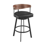 26" Black And Brown Faux Leather And Iron Low Back Counter Height Swivel Bar Chair