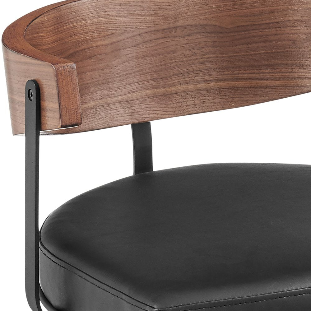 26" Black And Brown Faux Leather And Iron Low Back Counter Height Swivel Bar Chair