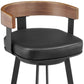 26" Black Faux Leather and Iron Low Back Counter Height Swivel Bar Chair