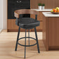 26" Black Faux Leather and Iron Low Back Counter Height Swivel Bar Chair