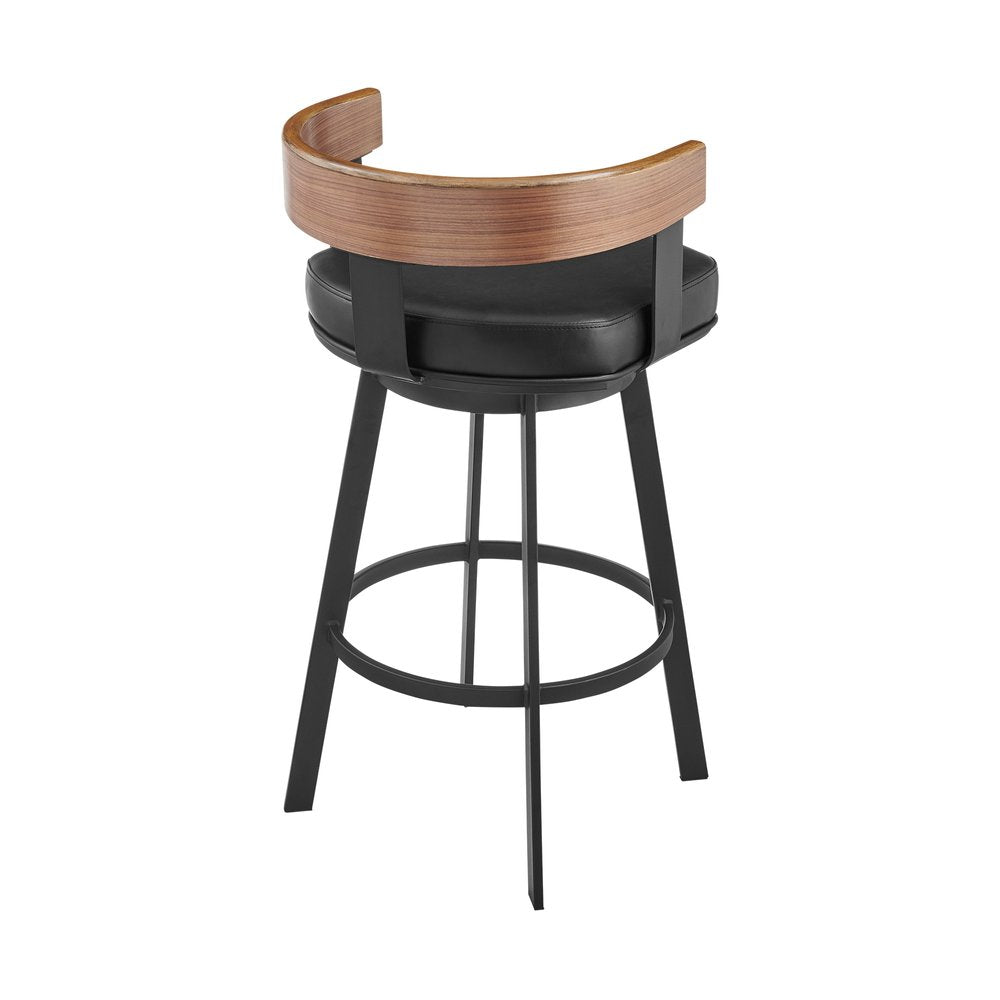 26" Black Faux Leather and Iron Low Back Counter Height Swivel Bar Chair