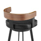 26" Black Faux Leather And Iron Low Back Counter Height Swivel Bar Chair