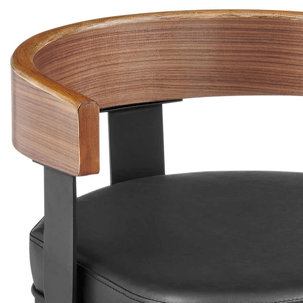 26" Black Faux Leather And Iron Low Back Counter Height Swivel Bar Chair