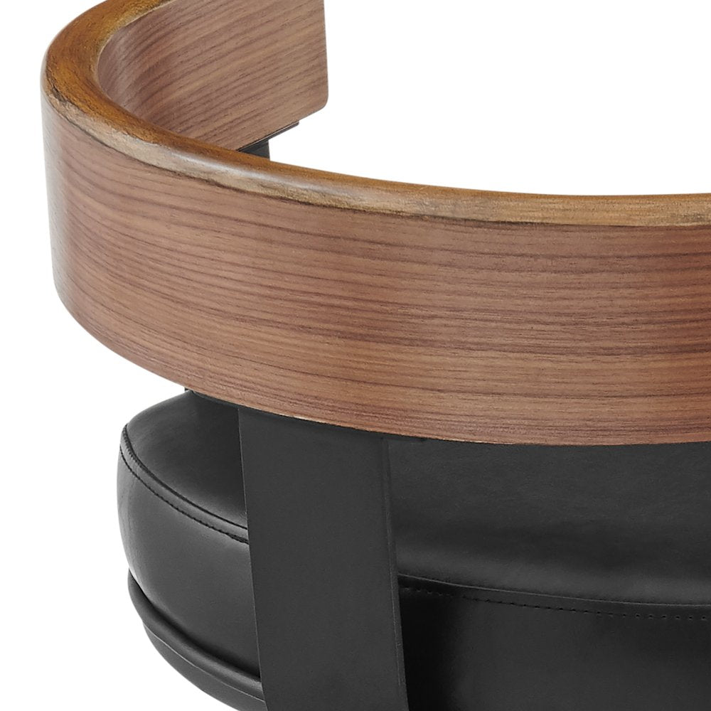 26" Black Faux Leather and Iron Low Back Counter Height Swivel Bar Chair