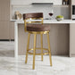 26" Coffee and Gold Faux Leather and Stainless Steel Low Back Counter Height Swivel Bar Chair