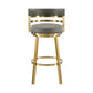 26" Gray and Gold Faux Leather and Stainless Steel Low Back Counter Height Swivel Bar Chair