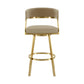 30" Sand and Gold Faux Leather and Stainless Steel Low Back Bar Height Swivel Bar Chair