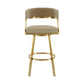 30" Sand and Gold Faux Leather and Stainless Steel Low Back Bar Height Swivel Bar Chair