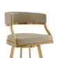 30" Sand and Gold Faux Leather and Stainless Steel Low Back Bar Height Swivel Bar Chair
