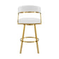 30" White and Gold Faux Leather and Stainless Steel Low Back Bar Height Swivel Bar Chair