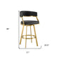 26" Black and Gold Faux Leather and Stainless Steel Low Back Counter Height Swivel Bar Chair