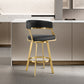 26" Black and Gold Faux Leather and Stainless Steel Low Back Counter Height Swivel Bar Chair