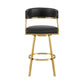 26" Black and Gold Faux Leather and Stainless Steel Low Back Counter Height Swivel Bar Chair