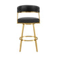 26" Black and Gold Faux Leather and Stainless Steel Low Back Counter Height Swivel Bar Chair