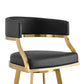 26" Black and Gold Faux Leather and Stainless Steel Low Back Counter Height Swivel Bar Chair