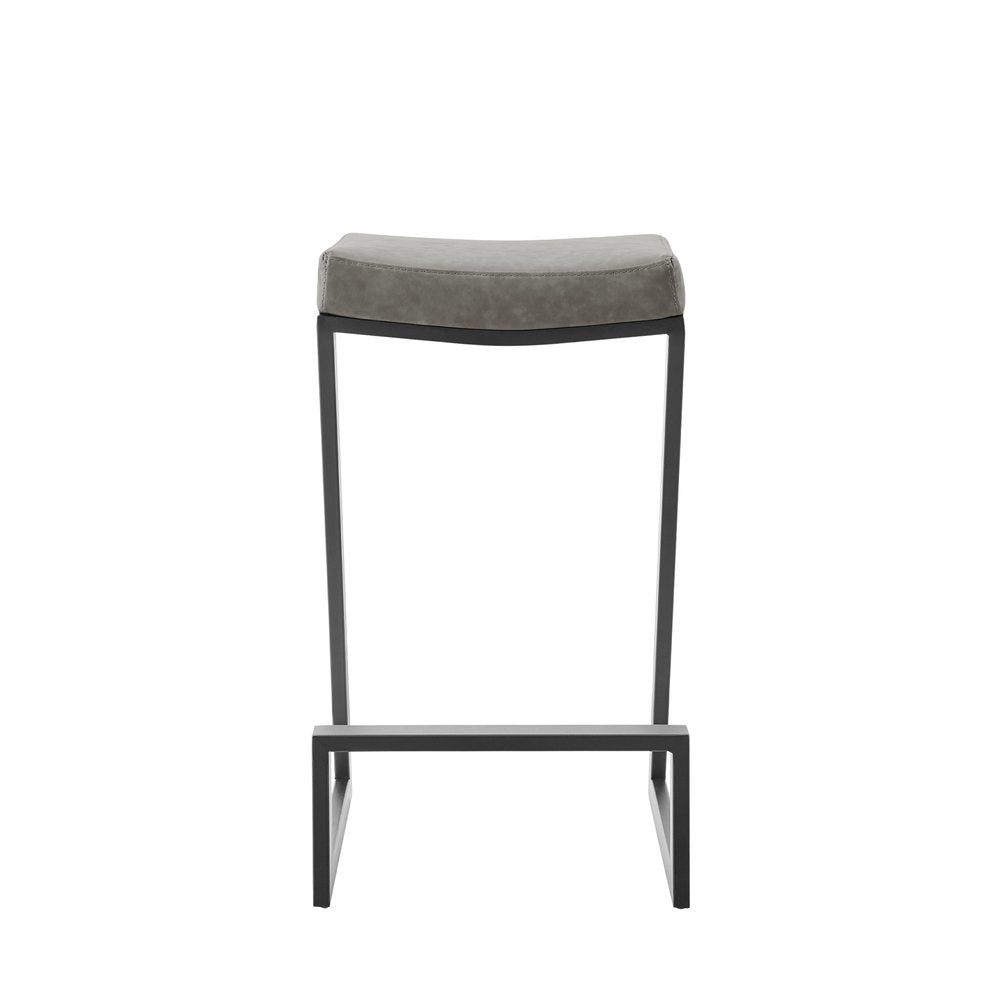 30" Gray And Black Faux Leather And Iron Backless Bar Height Bar Chair