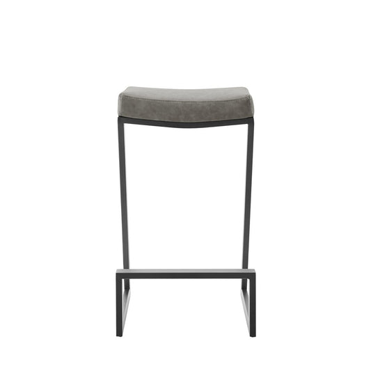 30" Gray And Black Faux Leather And Iron Backless Bar Height Bar Chair