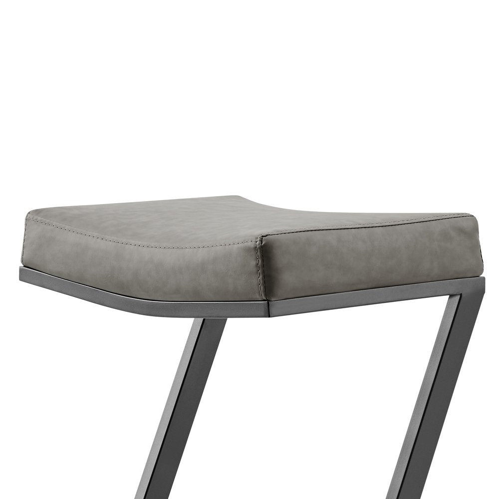 30" Gray And Black Faux Leather And Iron Backless Bar Height Bar Chair