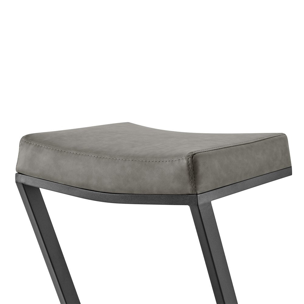 30" Gray And Black Faux Leather And Iron Backless Bar Height Bar Chair