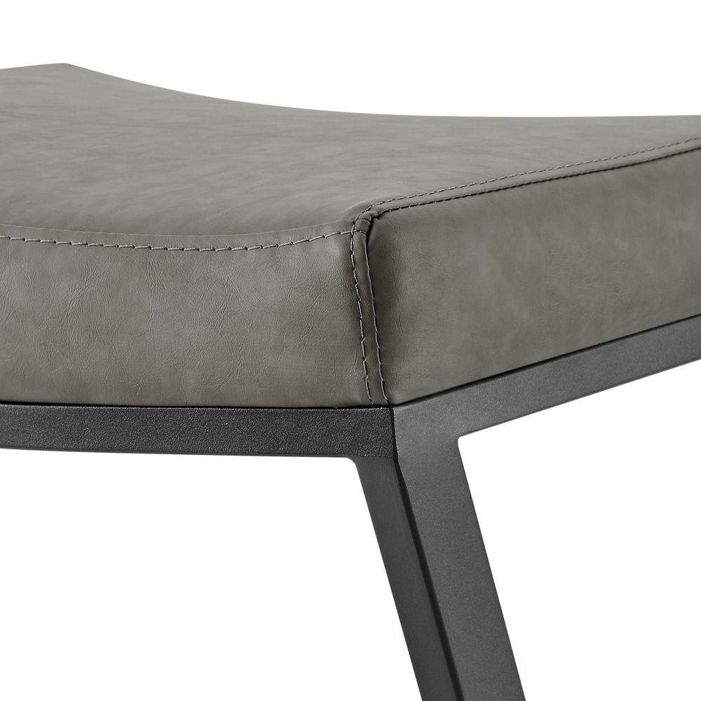 30" Gray And Black Faux Leather And Iron Backless Bar Height Bar Chair