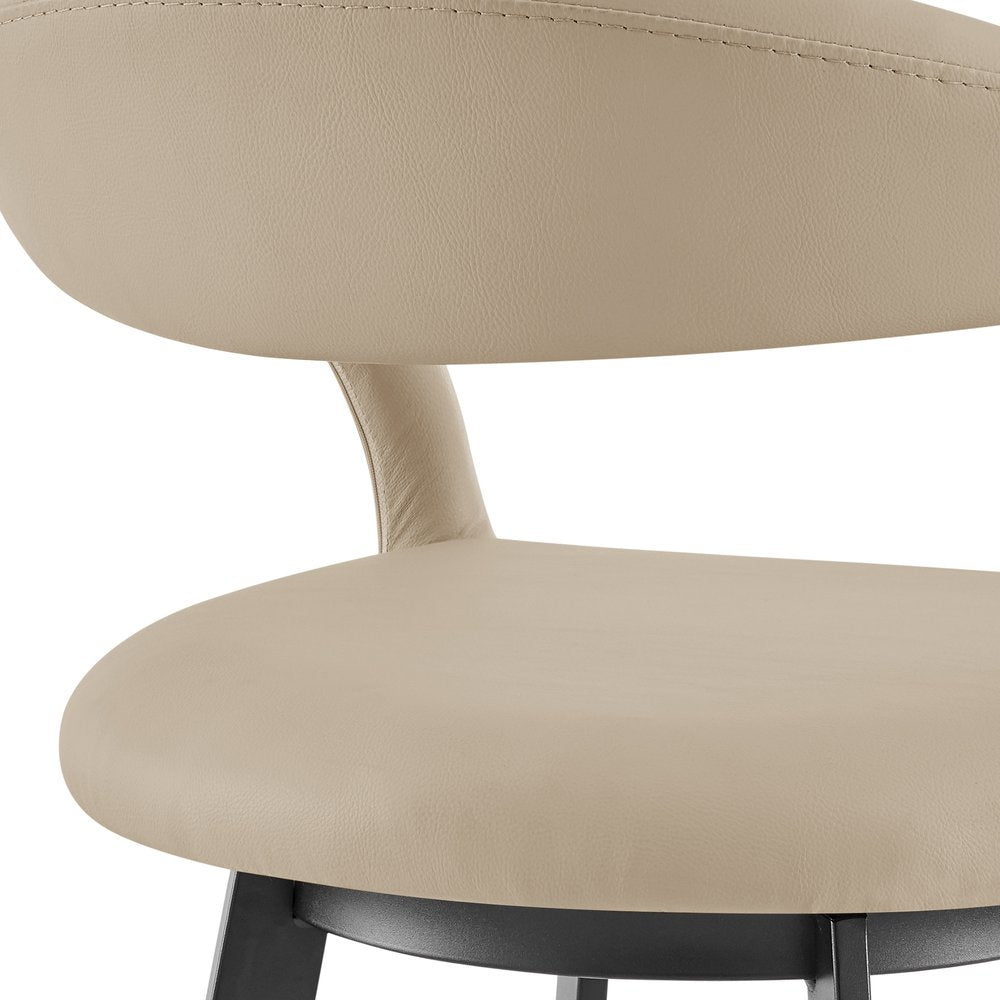 26" Beige And Black Faux Leather And Iron Low Back Counter Height Swivel Bar Chair