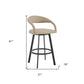 30" Beige and Black Faux Leather and Iron Low Back Bar Height Swivel Bar Chair
