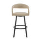 30" Beige and Black Faux Leather and Iron Low Back Bar Height Swivel Bar Chair