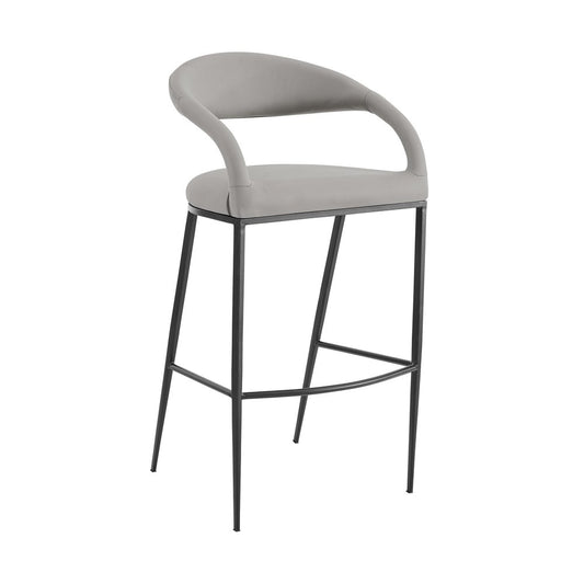 26" Light Gray And Black Faux Leather And Iron Low Back Counter Height Bar Chair