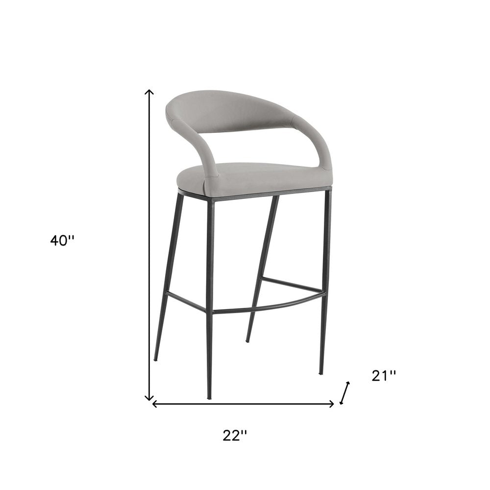 30" Light Gray and Black Faux Leather and Iron Low Back Bar Height Bar Chair