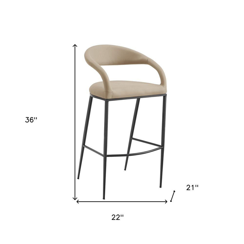 26" Beige And Black Faux Leather And Iron Low Back Counter Height Bar Chair