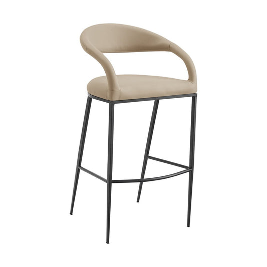 26" Beige And Black Faux Leather And Iron Low Back Counter Height Bar Chair