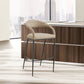 26" Beige and Black Faux Leather and Iron Low Back Counter Height Bar Chair